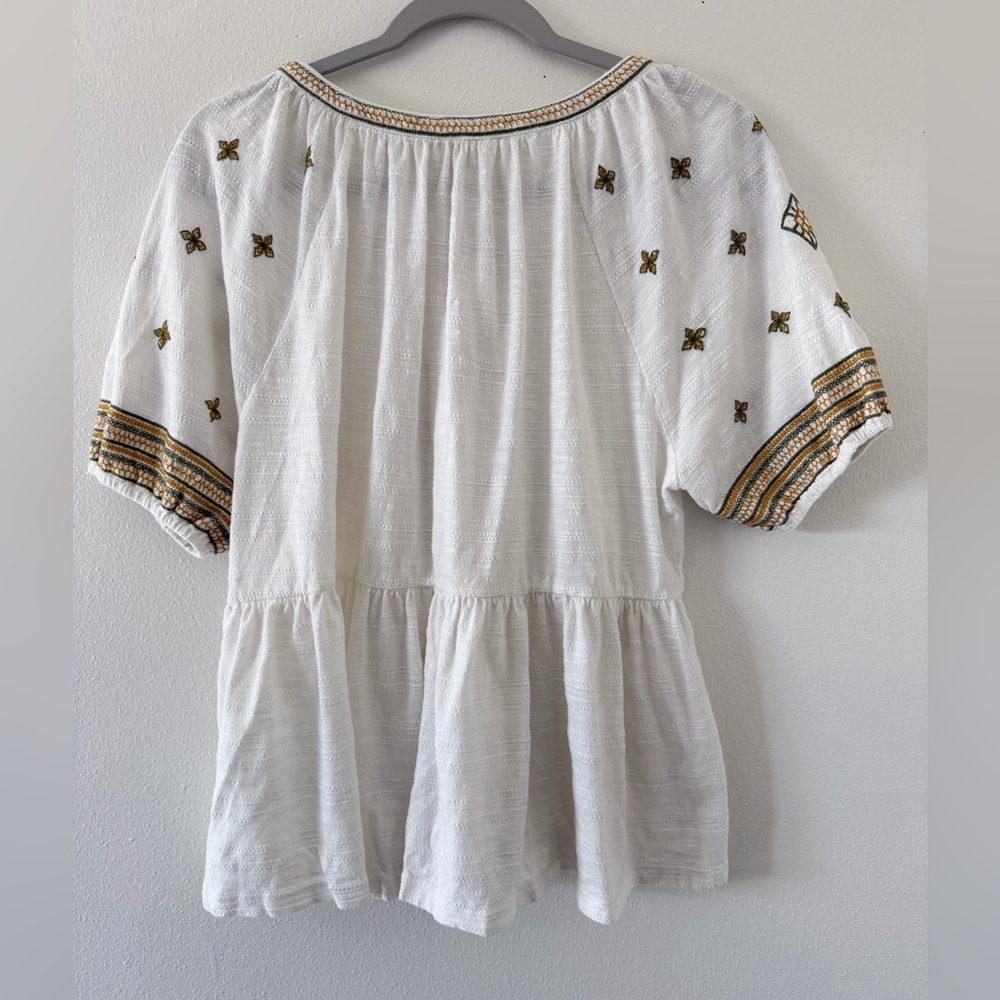 Lucky Brand Cream Peasant Blouse with Gold Embroidery - Picture 6 of 11